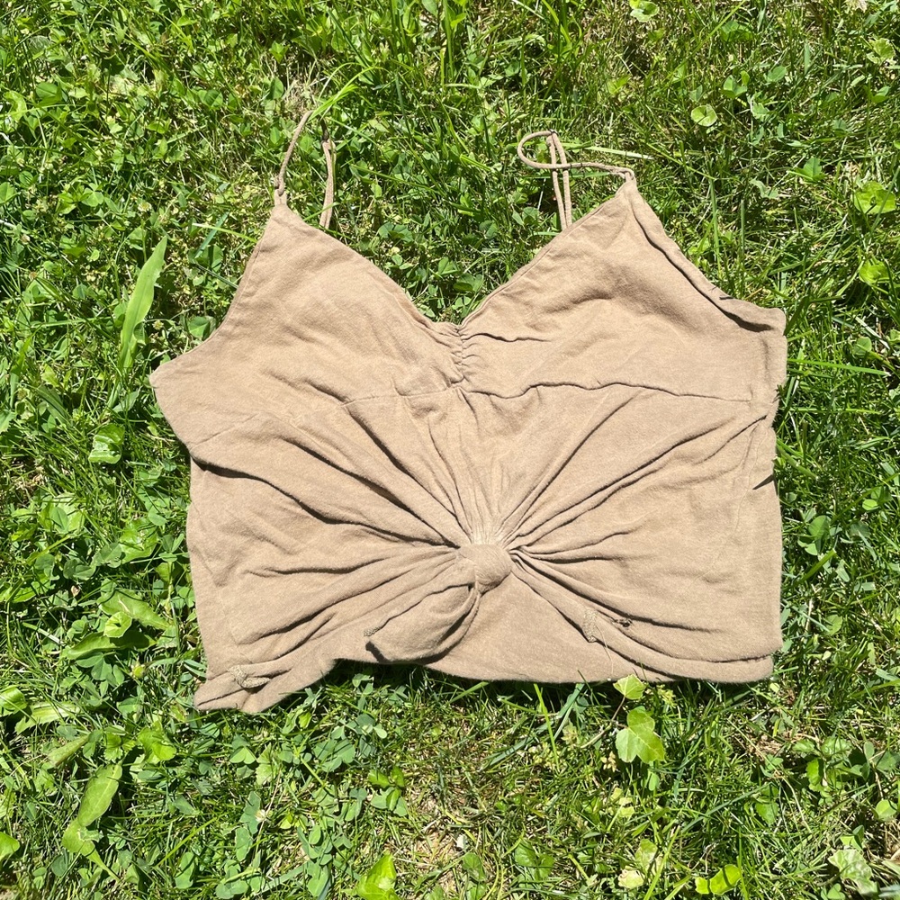 Olive green front tie top
